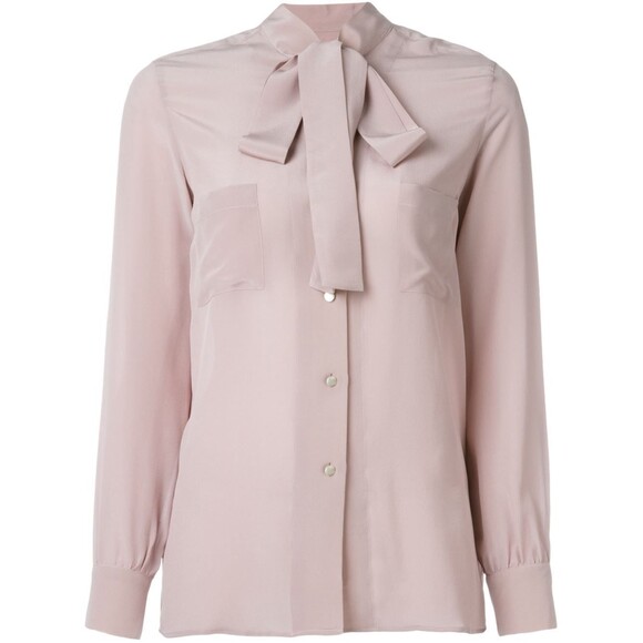 New NWT Womens Italy XS Designer Silk Blouse Top Gray Purple Golden Goose Bow - Picture 3 of 11